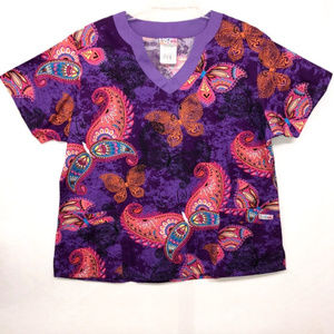 NWOT Uniform Advantage Purple Pink Paisley XL Scru